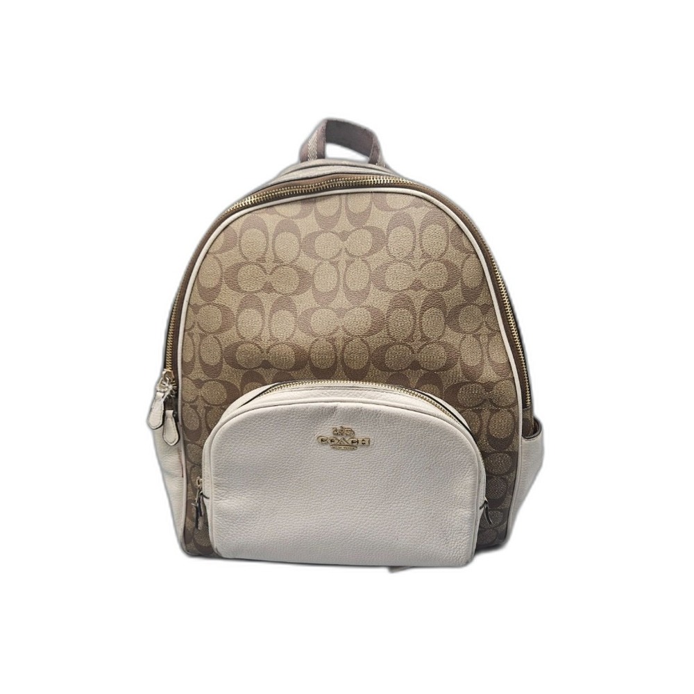 Coach Court Backpack Signature Canvas White Leather Khaki Gold 5669